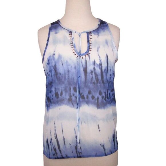 Violet + Claire Shirt Tank Top Size Small Sheer Sleeveless Beaded Tie Front Blue - Picture 1 of 10